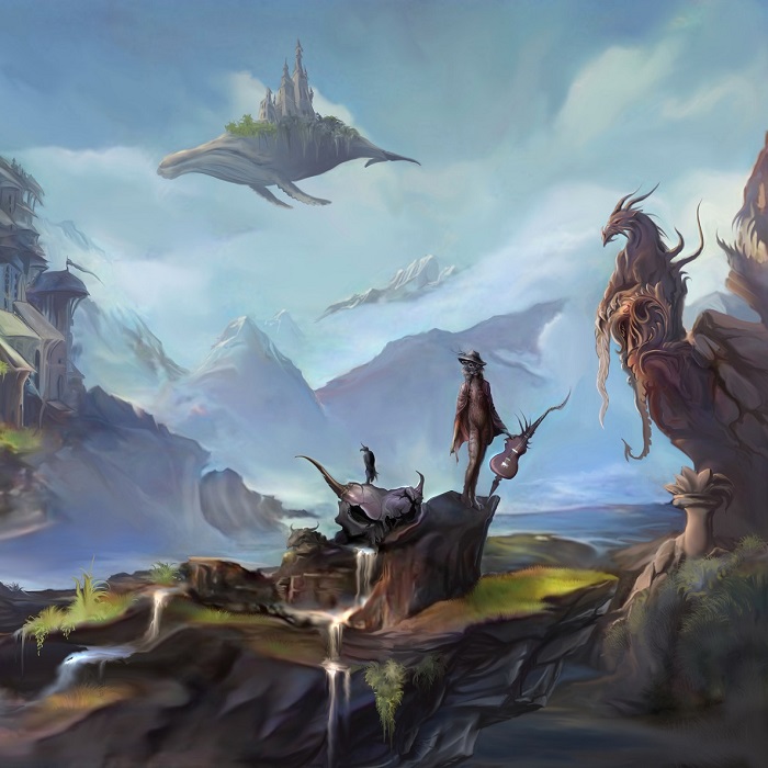 Silhouette of a hiker at sunset